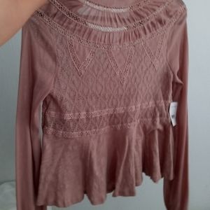 Free People Embroidered Crochet Boho Blouse